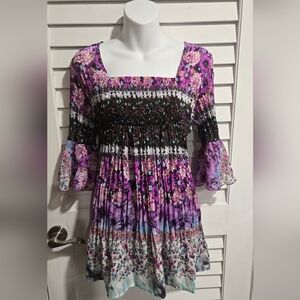 Vibrant Purple Floral Smocked Women's Blouse